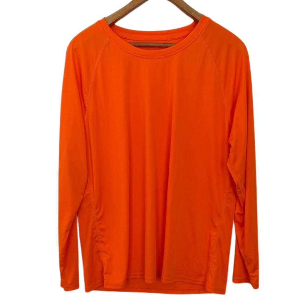 Orange Long Sleeve Performance Shirt Men 2XL 100% Polyester Athletic Tee